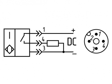 Датчик бесконтактный индуктивный ИД036-NO-PNP-P-50(12X18H10T, Lкорп=57мм)